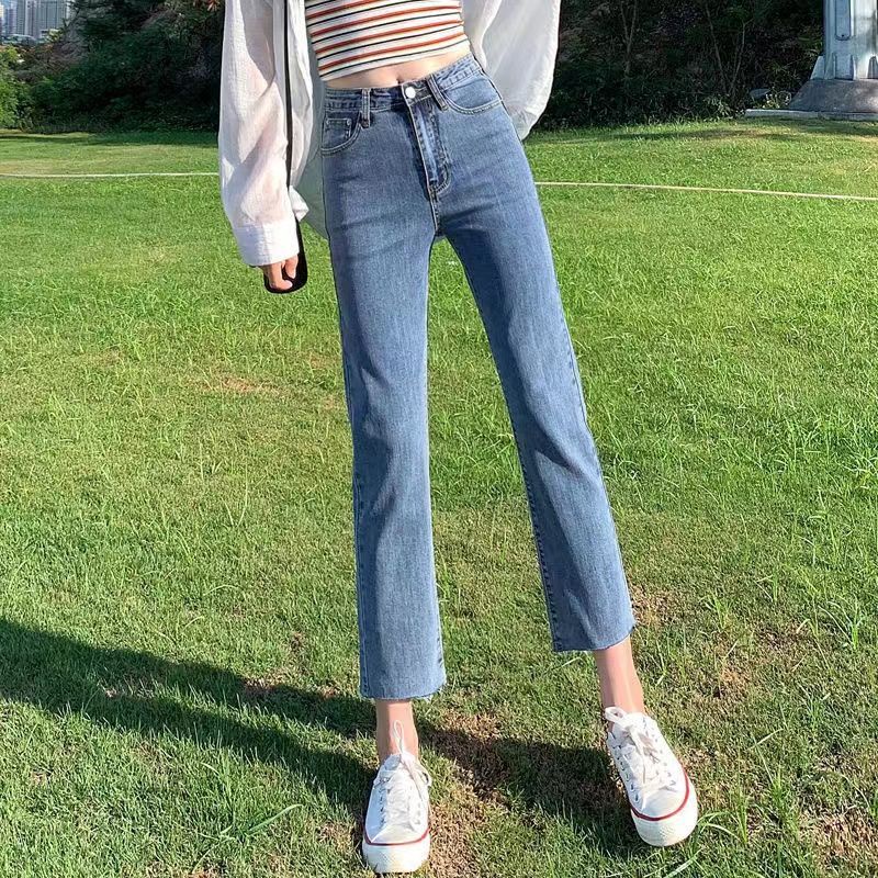 Jiashucheng Quần Jean Dài Đến Mắt Cá Chân Eo Cao Dáng Rộng Ống Suông Ngắn Ôm Dáng Phong Cách Retro Cho Nữ