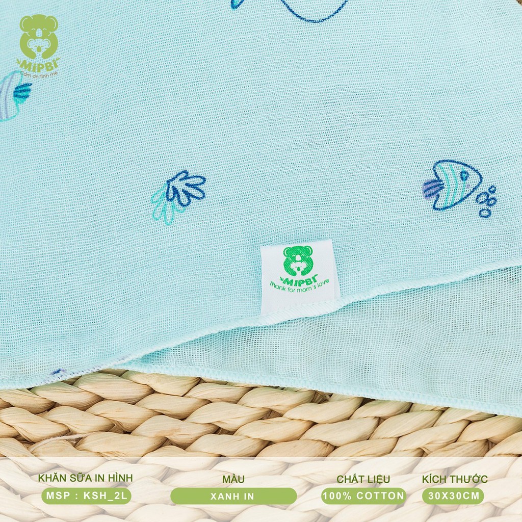 Set 5 Khăn sữa MIPBI 2 lớp cotton in hình 30x30cm 100% vải cotton không xù không bai Việt Nam