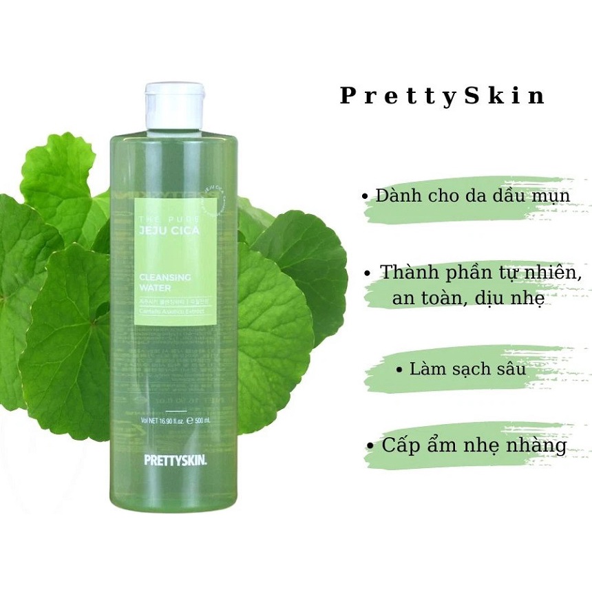 Nước Tẩy Trang Cho Da Dầu Mụn Pretty Skin 500ml - Prettyskin Rau Má Jeju Cica
