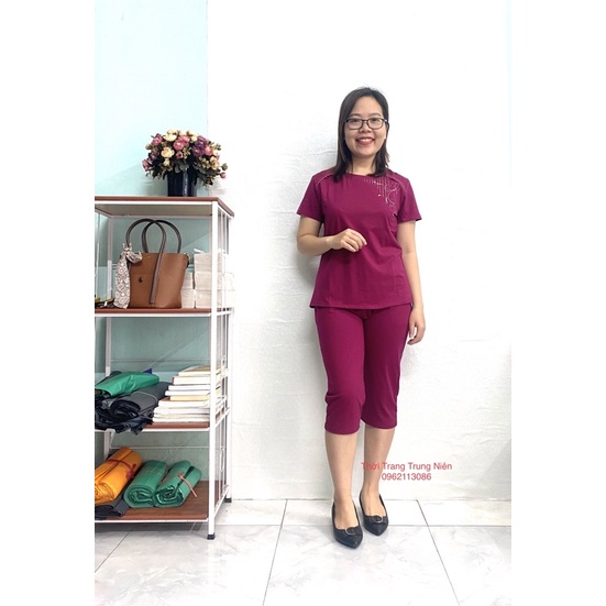 Bộ Cotton áo cộc quần lỡ cho mẹ- bộ đồ trung niên cho mẹ