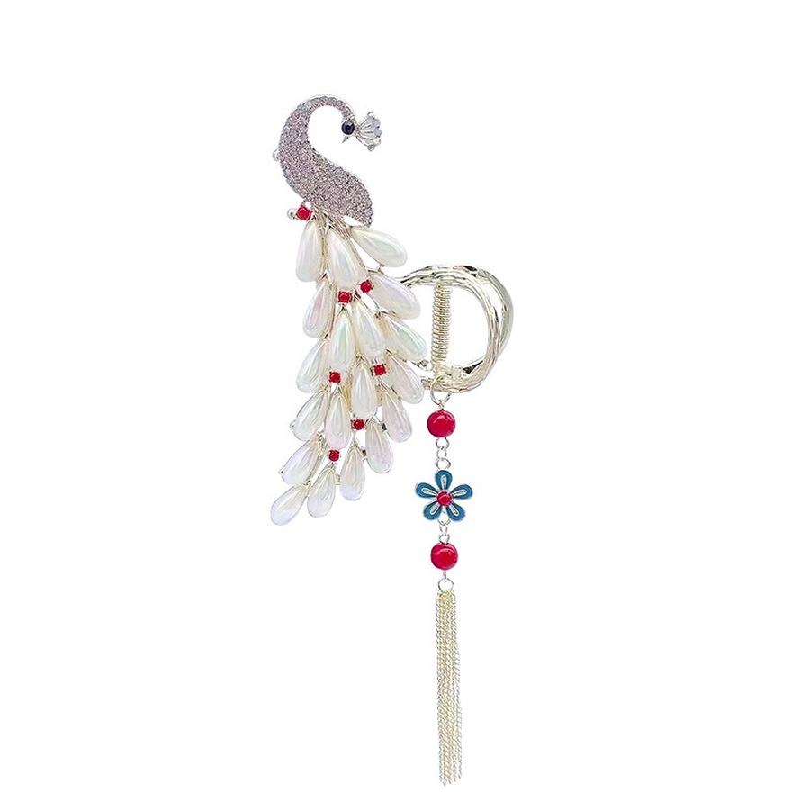 Giá Đỡ Kẹp Tóc Đuôi Ngựa Loại Lớn Đính Đá Pha Lê Tua Rua Cổ Điển Cho Nữ