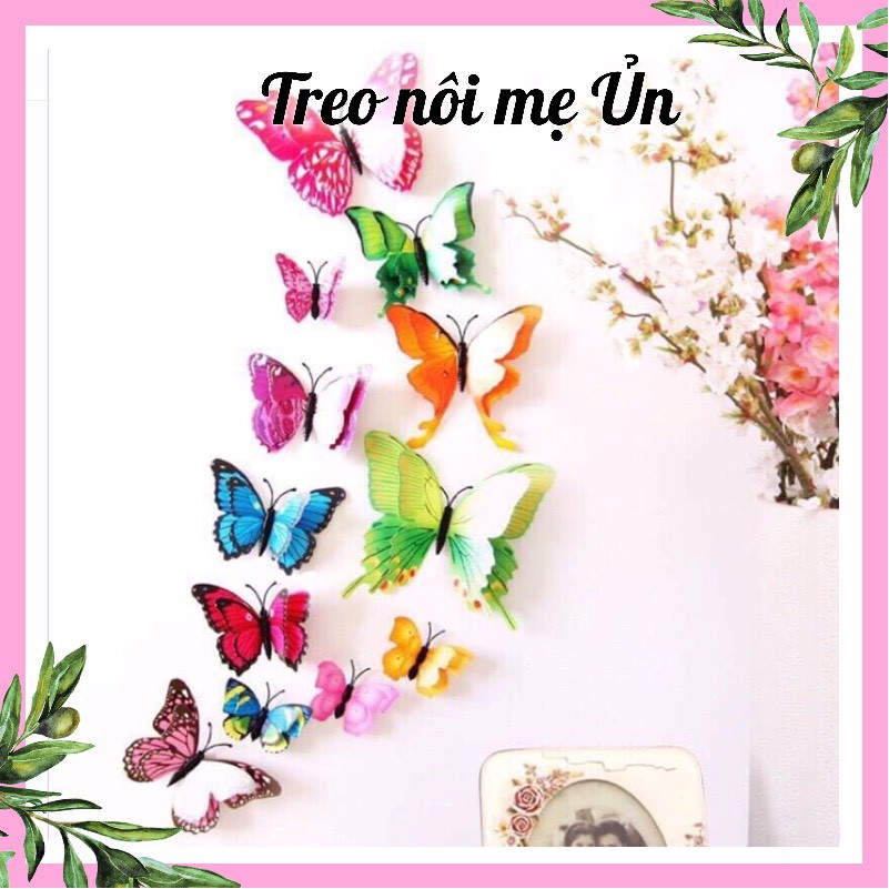 Sét 12 con bướm 3D 2 lớp có nam châm trang trí tường tủ lạnh (chọn mẫu)