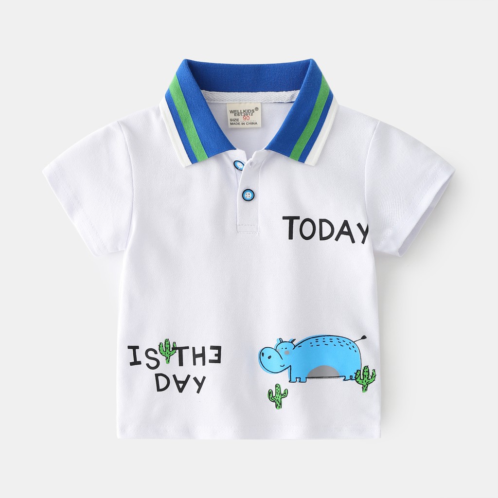 Áo Polo cho bé WELLKIDS họa tiết thú chất cotton hàng xuất Âu Mỹ