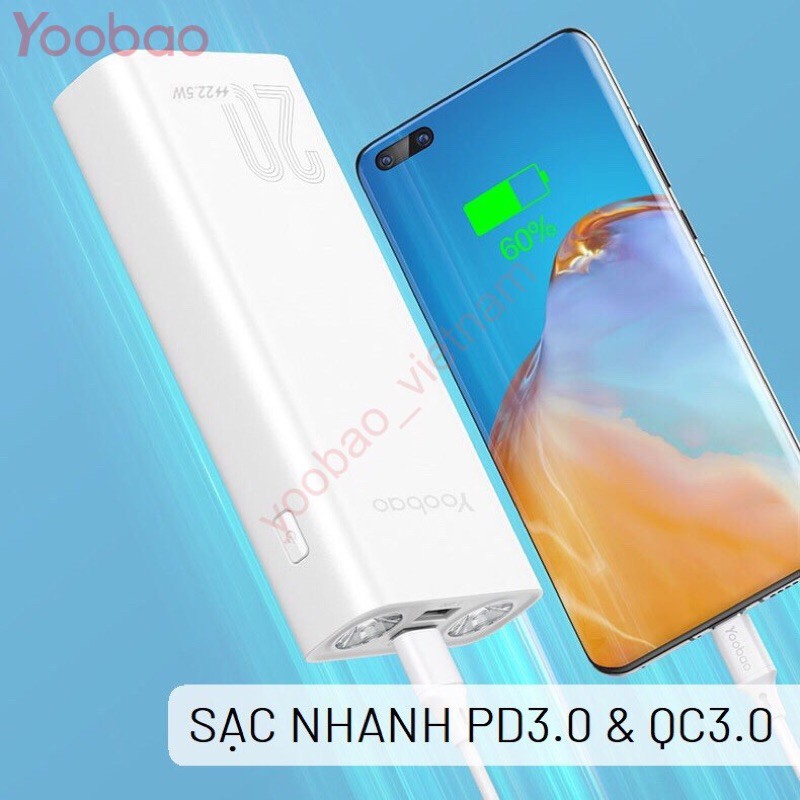 Pin Sạc Dự Phòng Yoobao L20 20000mAh Tích Hợp 2 Đèn LED Siêu Sáng Chính Hãng