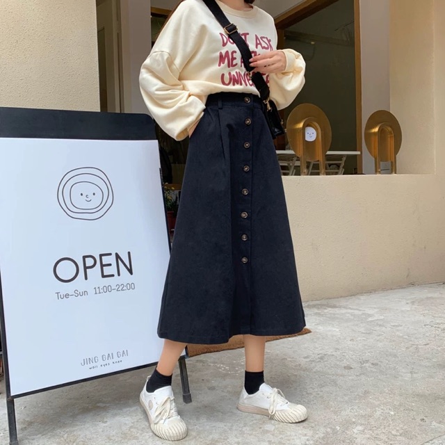 Chân váy dài hàng cúc giữa ulzzang