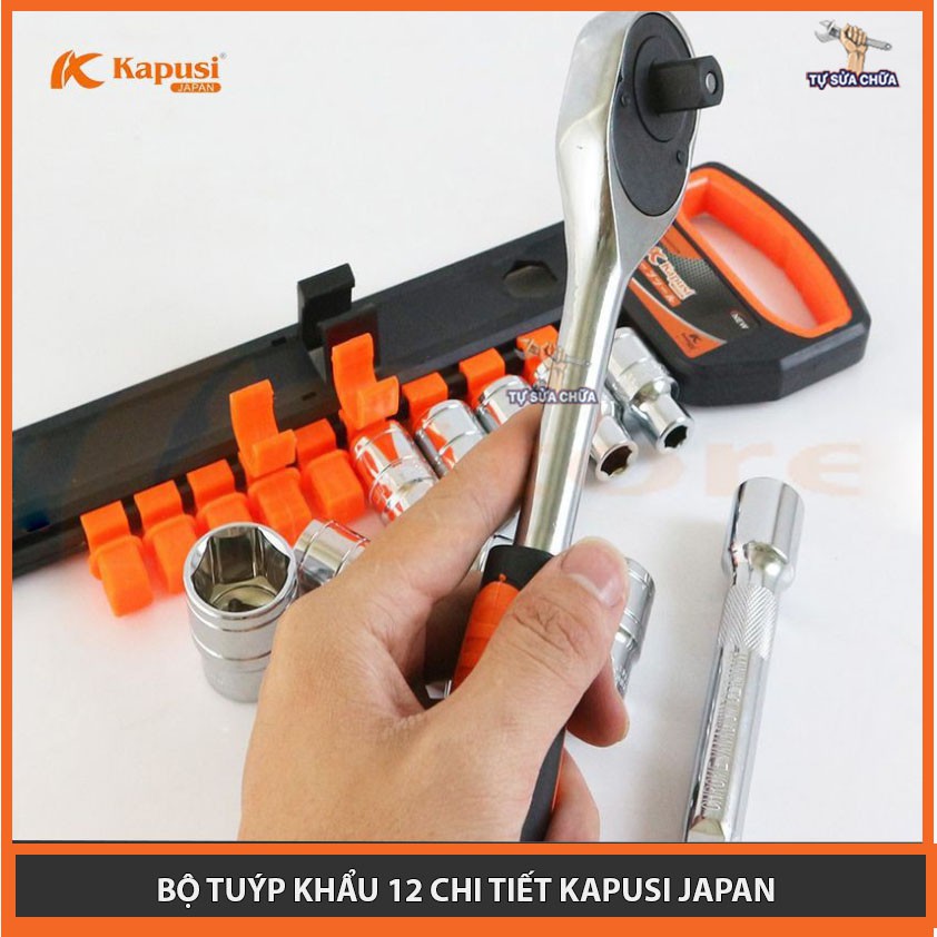 Bộ tuýp khẩu vặn ốc tự động 1/2, Bộ tuýp khẩu vặn ốc 1/4 12 chi tiết chính hãng Kapusi Nhật Bản