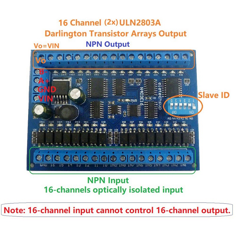 Bảng Mạch Điều Khiển Mở Rộng DC 12V 24V 16 Đầu Vào 16 Đầu Ra RS485 PLC IO