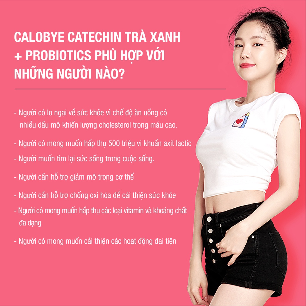 Viên Uống Giảm Mỡ Cơ Thể Calobye Catechin Trà Xanh + Probiotics (30 Ngày x 30 Gói)
