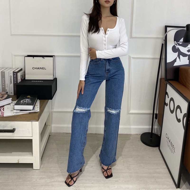 Quần jeans 1970s ống rộng rách gối | BigBuy360 - bigbuy360.vn