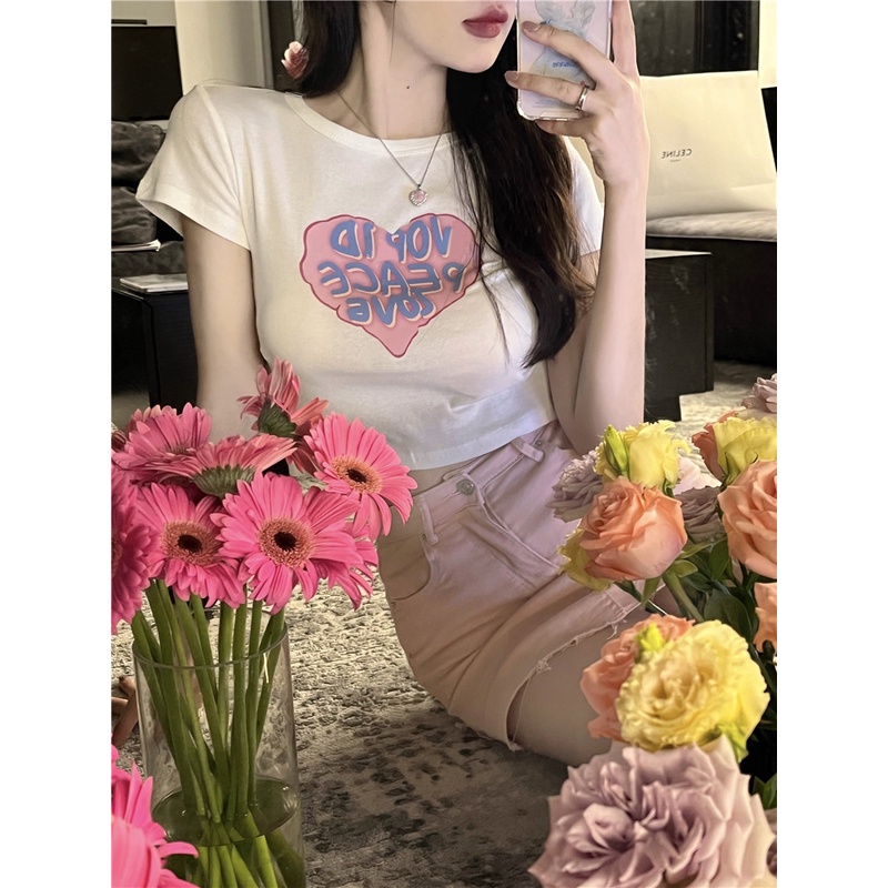 ÁO THUN CROPTOP NỮ COUPLE TRÁI TIM LOVE CÓ FREESIZE <72KG DỄ THƯƠNG HÀN QUỐC CR22036