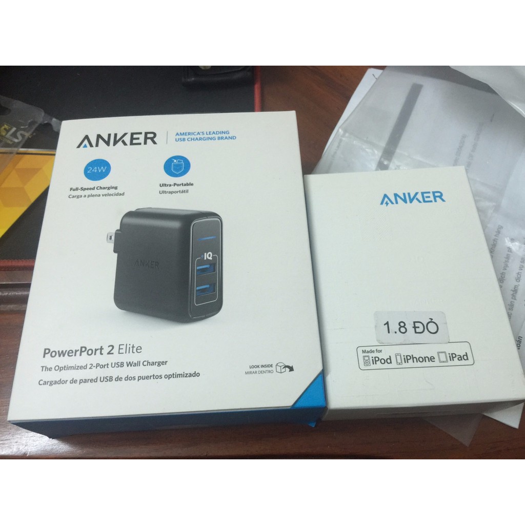 Anker Powerline+ II A8453 1.8m Đỏ và PowerPort Elite 2 24W A2023 Đen