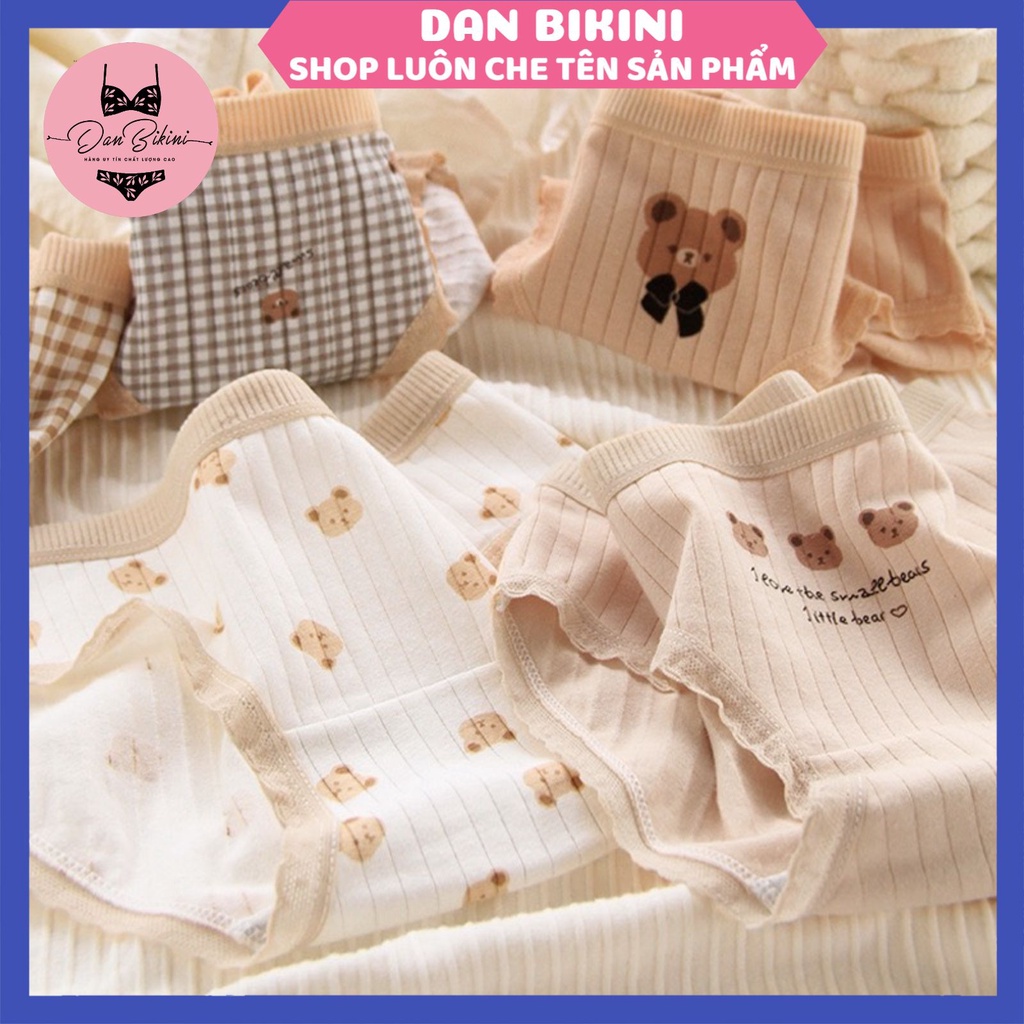 Quần Lót Nữ Cotton Cao cấp tông kem họa tiết gấu đáng yêu ngộ nghĩnh MÃ C013