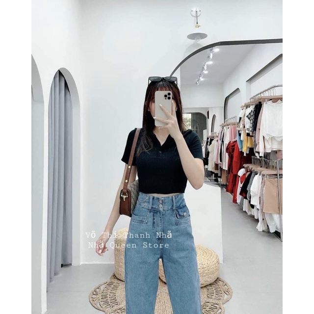 ( Mã 416 ) Quần jeans baggy 2 khuy nắp túi vuông xích cạp