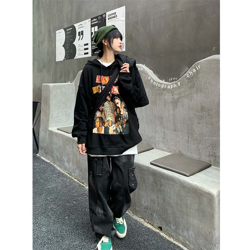 Áo Khoác Hoodie Tay Dài Dáng Rộng Có Đệm Lông Cừu Dày Phong Cách Hip Hop Thời Trang Mùa Thu Cho Nam Và Nữ 2021