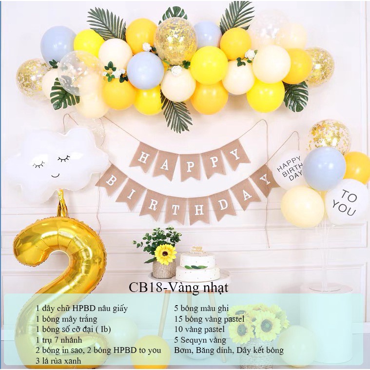 Set Bóng Sinh Nhật CB18 Đầy Đủ Phụ Kiện Trang Trí Sinh Nhật Cho Bé Trai Bé Gái và Người Lớn