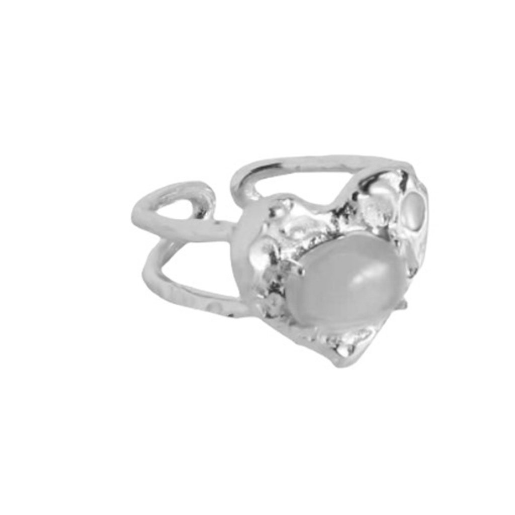 Nhẫn Hai Lớp Đính Đá Mặt Trăng Hình Trái Tim Sang Trọng Dành Cho Nữ