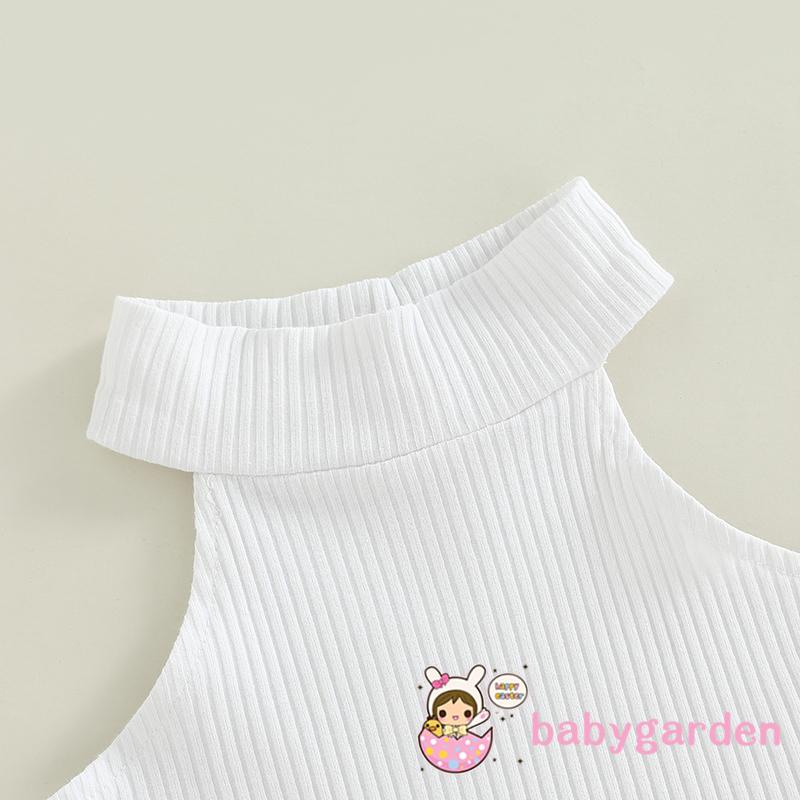 Bộ Áo Sát Nách Cổ Cao + Quần Short Denim Lưng Cao Kèm Thắt Lưng Thời Trang Mùa Hè Cho Bé Gái 1-6 Tuổi