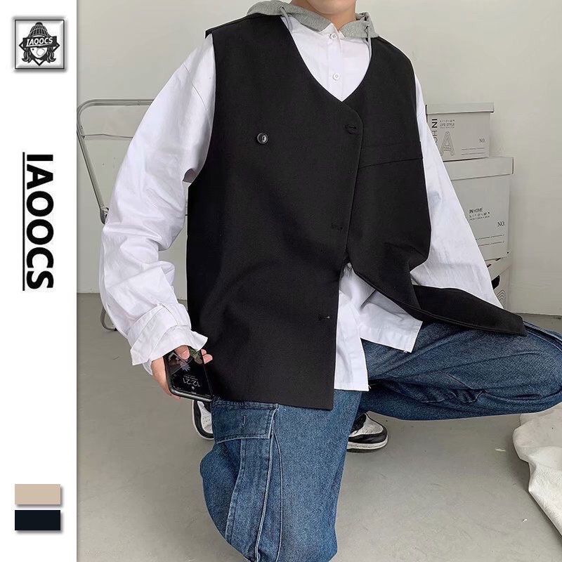 _Áo khoác gile khuy cài unisex