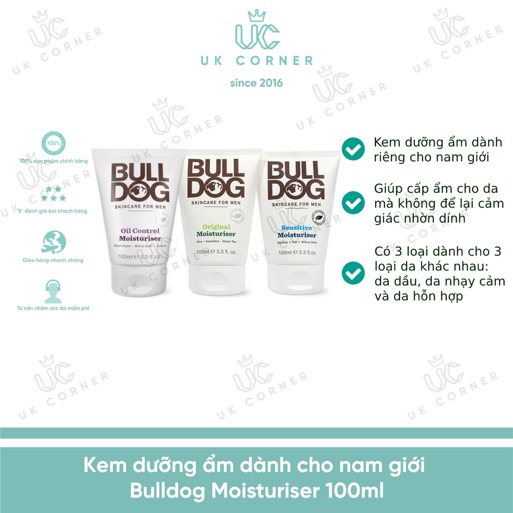 Kem dưỡng ẩm dành cho nam giới Bulldog Moisturiser 100ml
