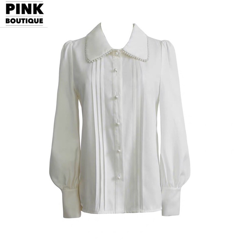 [Mã FATHANG5 giảm 10K đơn 50K] Áo Sơ Mi Trắng Nữ Kiểu Dài Tay Công Sở Cổ Sen Viền Ngọc Big Size Thiết Kế PINKBOUTIQUE | BigBuy360 - bigbuy360.vn