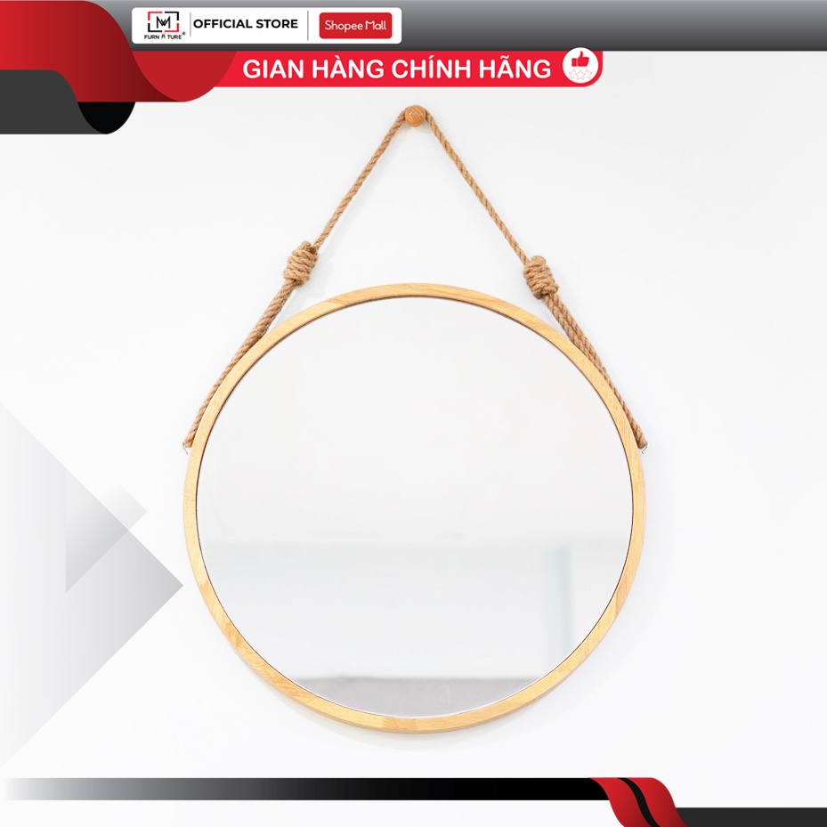 Gương tròn khung gỗ kèm dây thừng treo tường D50 MW FURNITURE - Nội thất trang trí