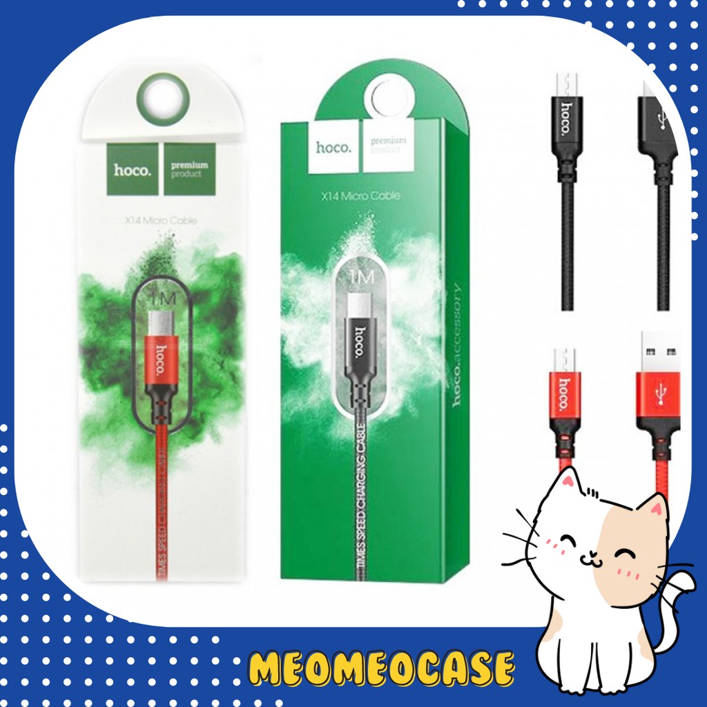 Dây cáp sạc Hoco X14 Micro USB Cable Chính Hãng Cho Samsung, Oppo, HTC,... bọc dù siêu bền chắc