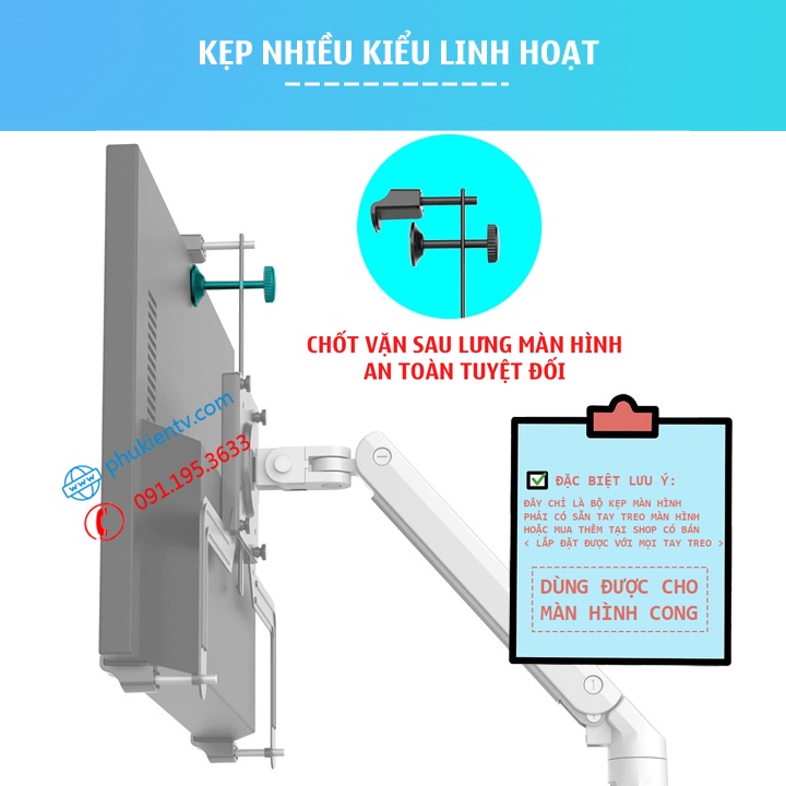 Bộ Kit Vesa Mount A2 17 - 32 Inch - Kẹp Màn Hình Không Có Lỗ Ốc VESA - Lắp Cùng Giá Treo Màn Hình