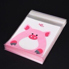Set 100 túi kích thước 7x7cm đựng bánh kẹo, sticker hình động vật dễ thương Canarystore54