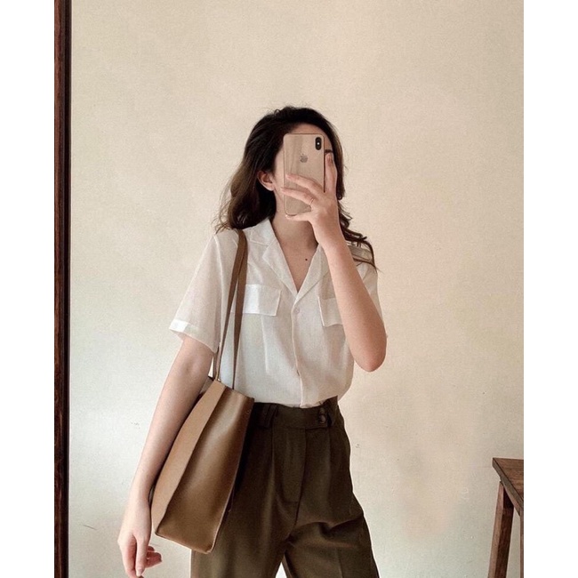 Áo sơ mi gu cộc vest túi ngực thiết kế sang sịn mịn