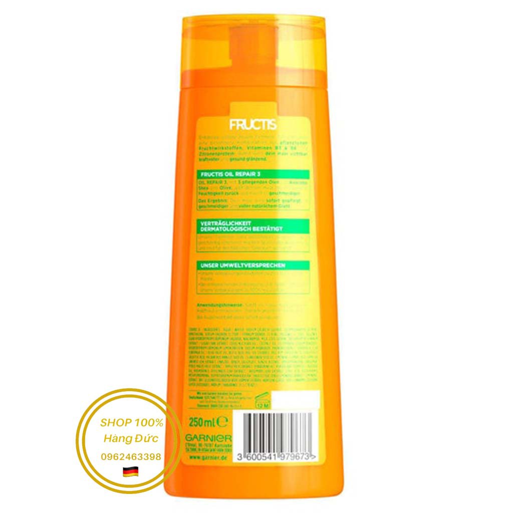 250ml - Sữa dầu gội đầu Garnier Fructis OIL Repair 3 phục hồi tóc hư tổn - Hàng Đức 100%