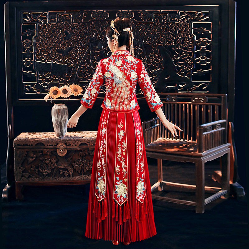 giá đặc biệt bán hàng trực tiếp tại nhà máyxiuhe quần áo cô dâu 2021 váy cưới mùa thu mới Trung Quốc xếp ly cỡ