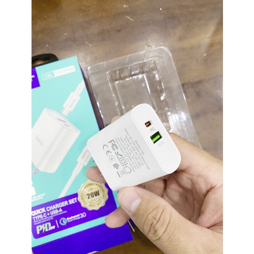 Bộ Sạc Nhanh IPhone/Android PD20W/QC3.0 Hoco C80/C76Plus Chính Hãng Kèm Cáp Type C To Lightning PD 1M