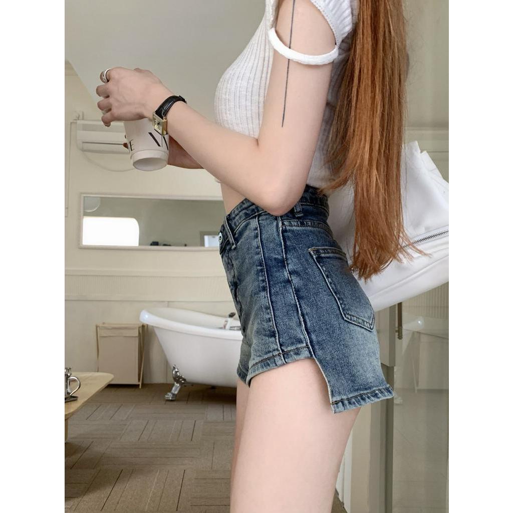 64026 Quần Váy Denim Ngắn Lưng Váy Co Giãn