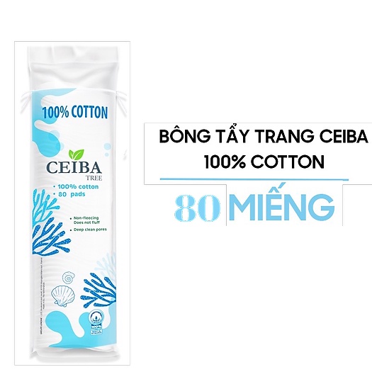 BÔNG TẨY TRANG 100% cotton #CEIBA - 80 miếng