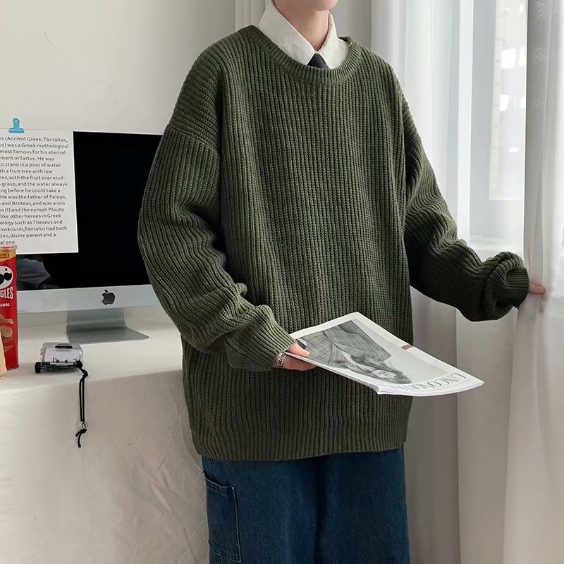 【8 màu】Áo len nam tay dài cổ tròn màu trơn phong cách thời trang Hàn Quốc cho simple bigsize áo sweater form rộng unisex fashion sweater