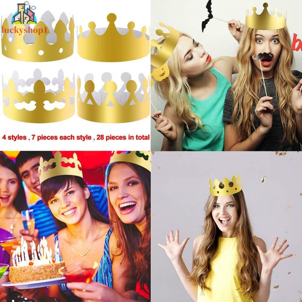 Set 28 Vương Miện Giấy Vàng Trang Trí Bữa Tiệc Cho Người Lớn Và Trẻ Em