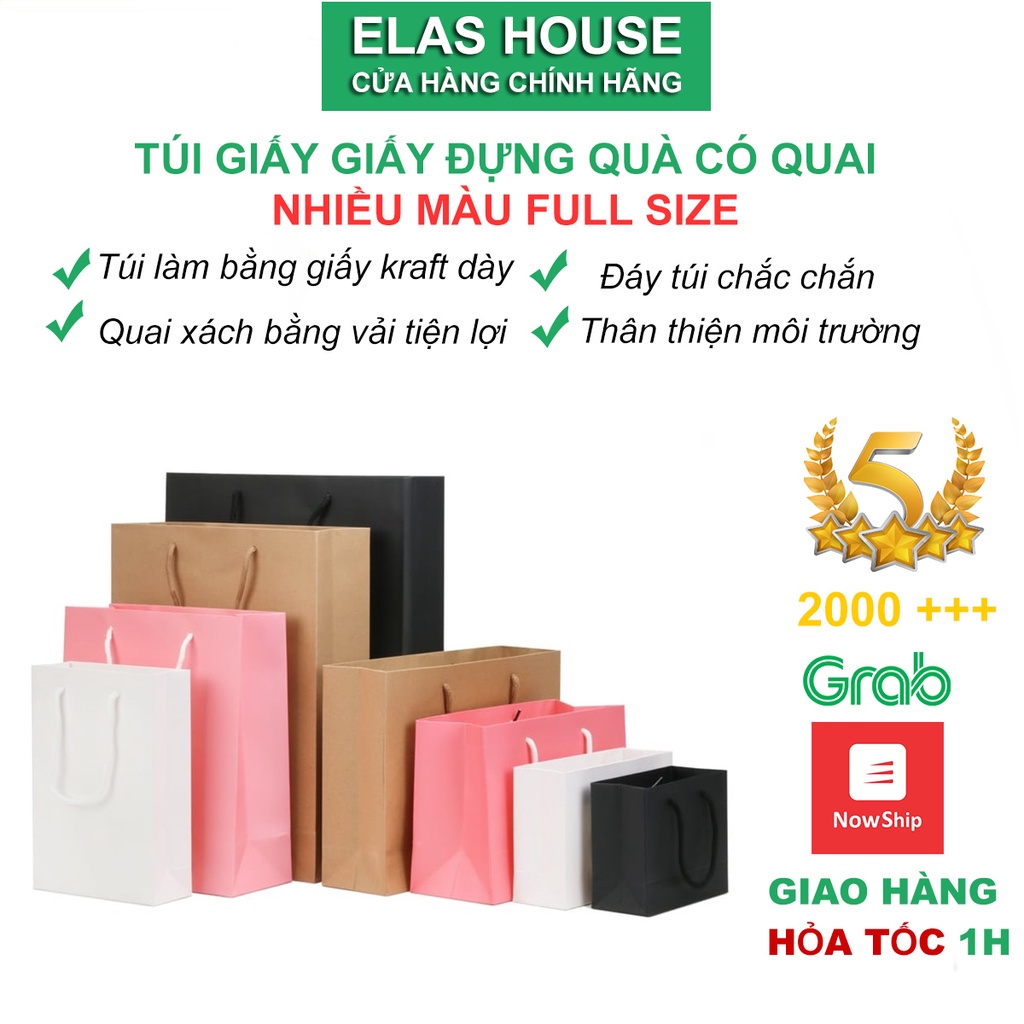 Túi giấy đựng quà trơn, Túi kraft quai vải nhiều màu full size