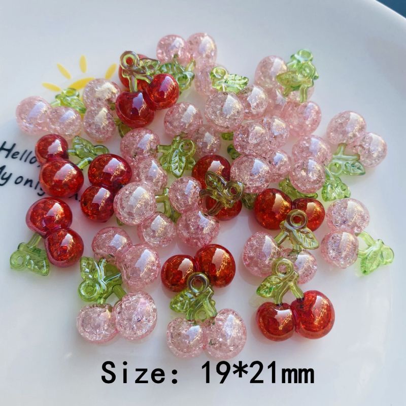 Set 10 Mặt Vòng cổ Hình Quả Cherry 3D Bằng Nhựa Resin