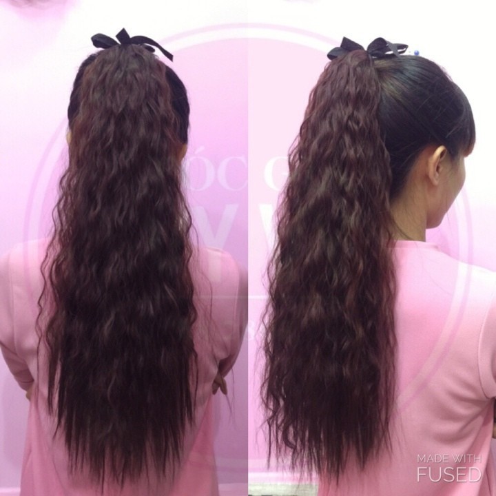 Tóc giả nữ cột xù mì dài, tóc buộc xoăn sóng