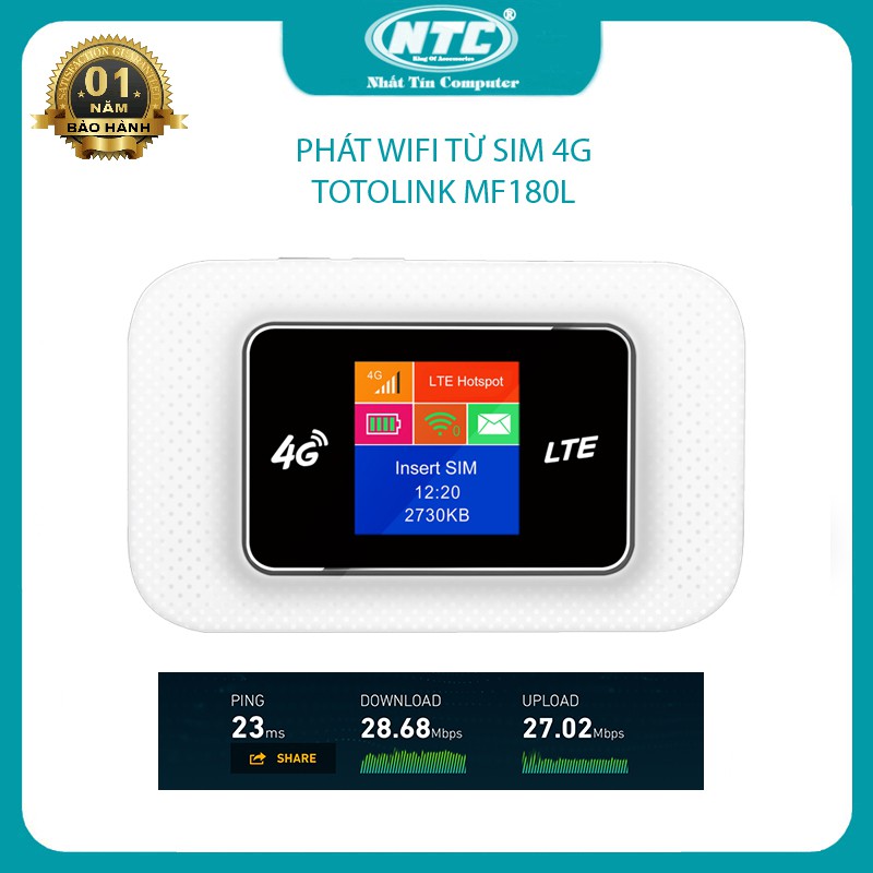 Phát wifi từ sim 4G Totolink MF180L mạnh mẽ - hỗ trợ dùng nguồn trực tiếp không cần pin (Trắng) Nhất Tín Computer