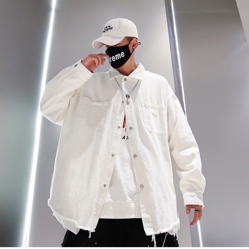 Áo sơ mi KaKi trơn basic form rộng, loại áo rách line Ulzzang