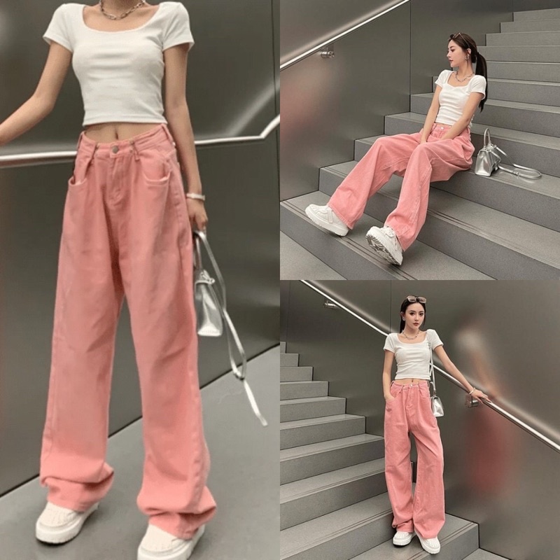 Quần jean hồng Hot 2022 lưng cao chỉ còn size XL