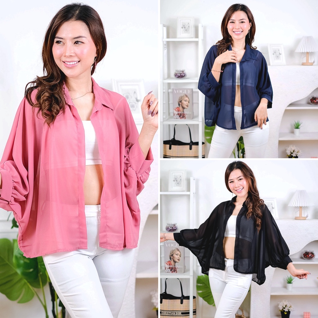 Áo Sơ Mi Kiểu Babydoll Tay Cánh Dơi Màu Trắng/Đen/Hồng/Xanh Navy Phong Cách Hàn Quốc Gợi Cảm Cho Nữ Ldem 120 130