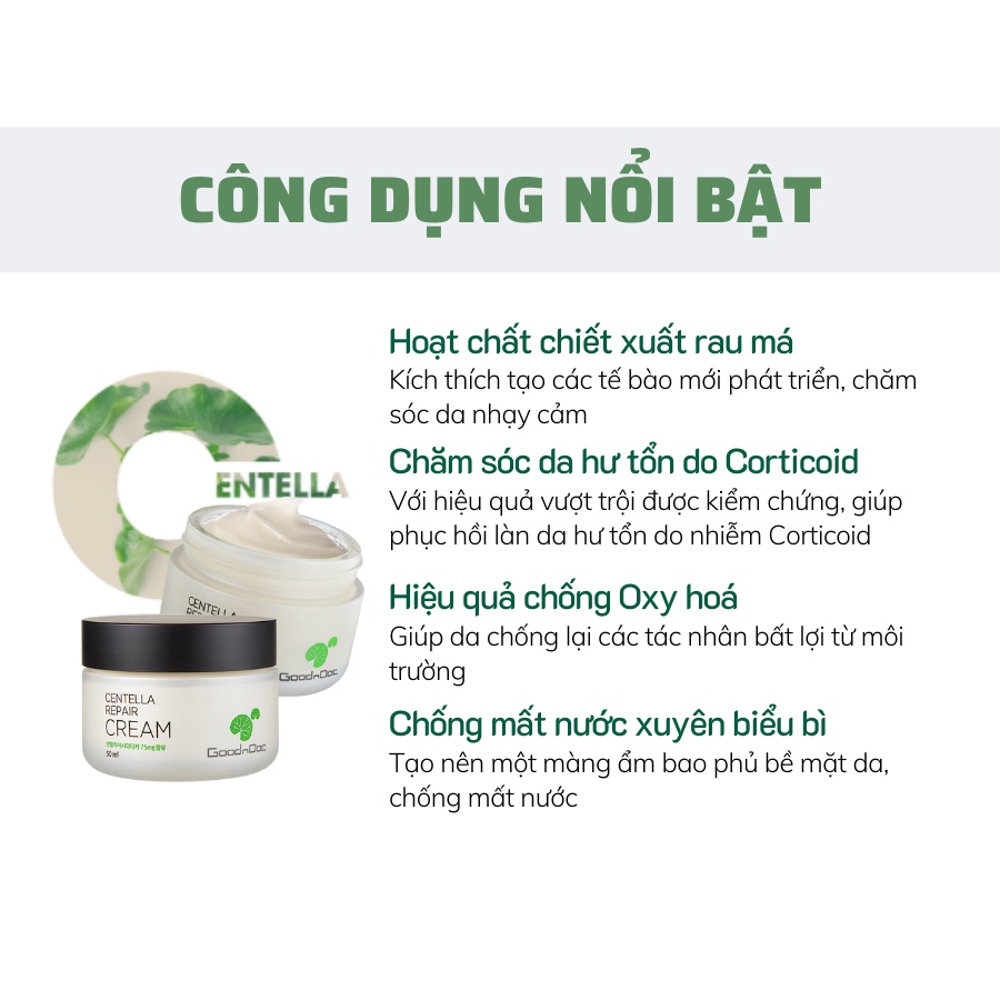 Kem Dưỡng Chiết Xuất Rau Má Centella Repair Cream GoodnDoc 50ml