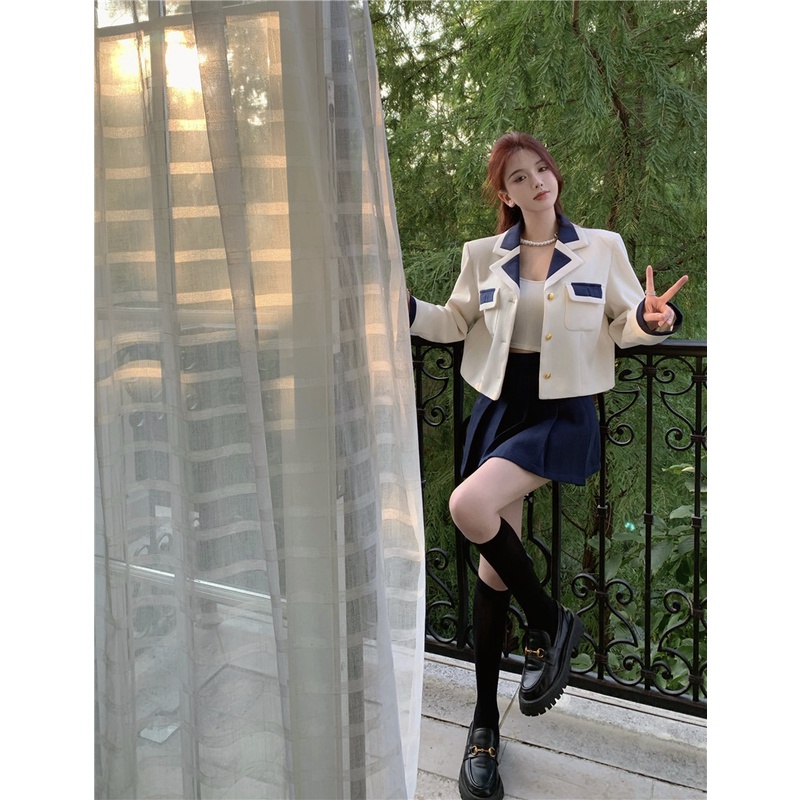 Set áo vest lửng chân váy xếp ly nữ S63 ENINA