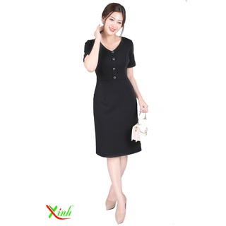 Đầm suông đen phối cúc ThoiTrangXinh sang trọng DL370