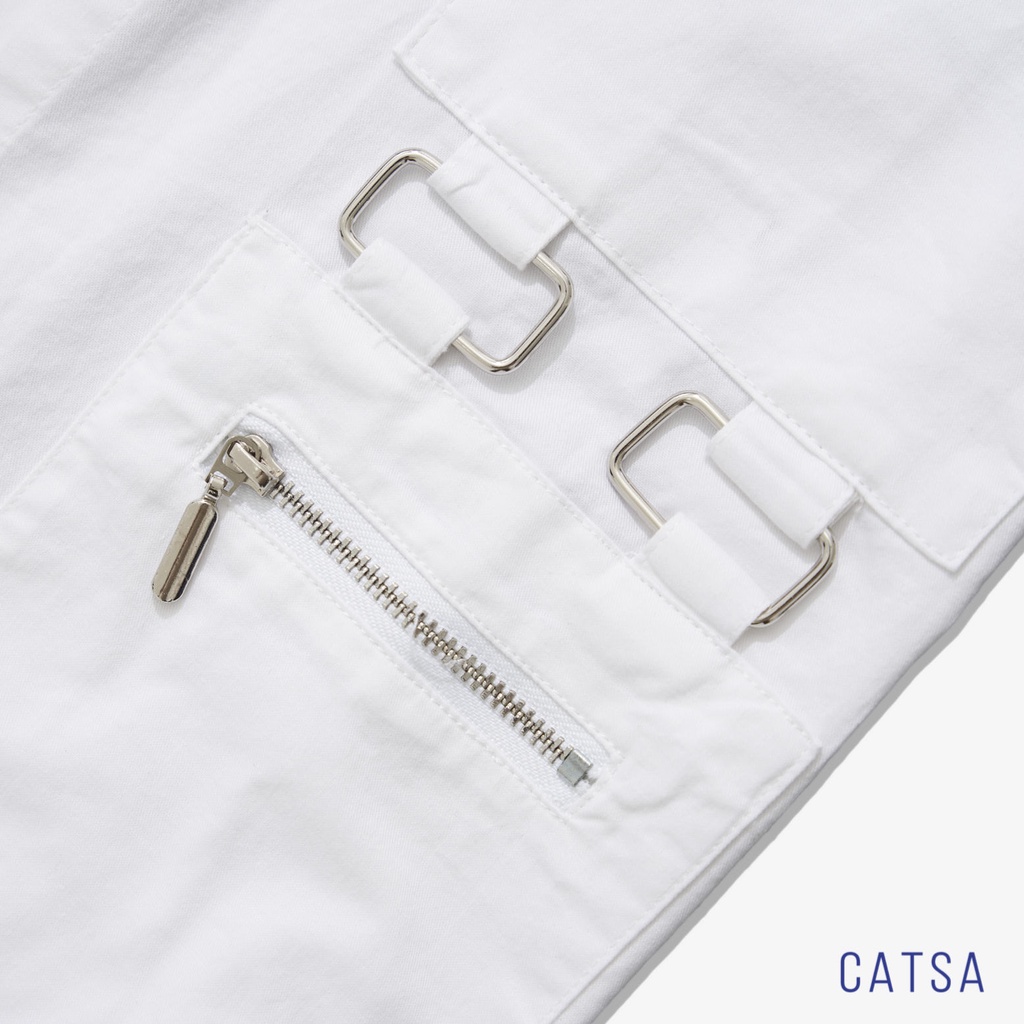 Áo sơ mi nam tay ngắn màu trắng phối móc khóa độc đáo, thấm hút mồ hôi, thoáng mát CATSA ASN166 - ASN167