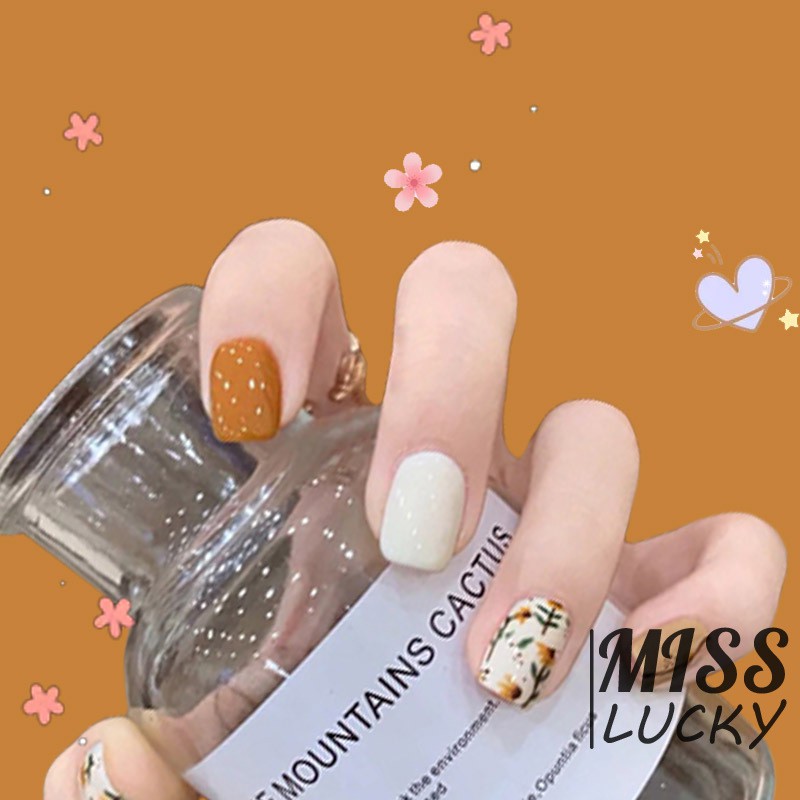 [Hàng mới về] Bộ 24 móng tay giả ngắn đầu tròn che phủ toàn diện dùng để trang trí móng