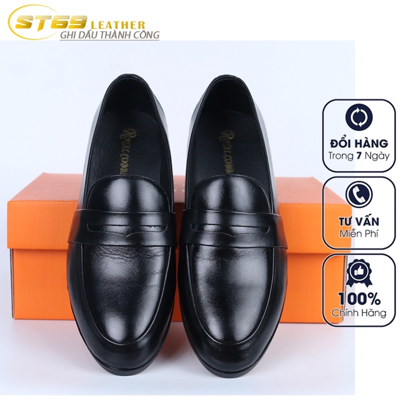 Giày lười nam ST69 mọi công sở da bò thật 100% đế cao su đúc cao 3cm all sizes