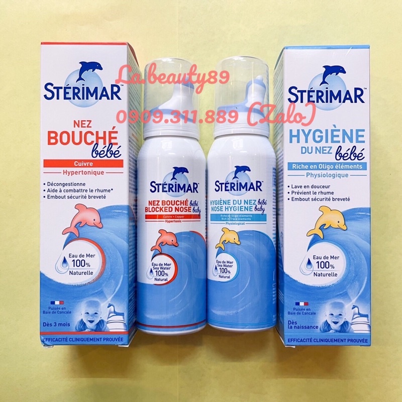 Xịt muối mũi Sterimar nước biển sâu - xịt mũi cá heo vàng, cam Sterimar pháp dùng vệ sinh cho bé